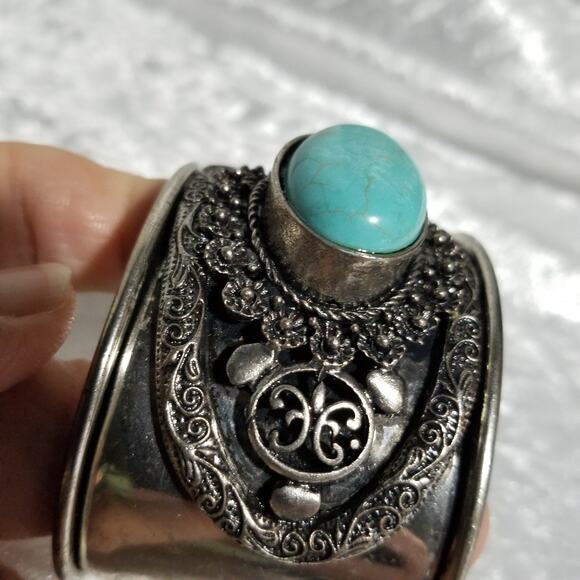 Bracelet 1 6/8" filigree faux turquoise cabochon 1.1749 - Picture 13 of 13